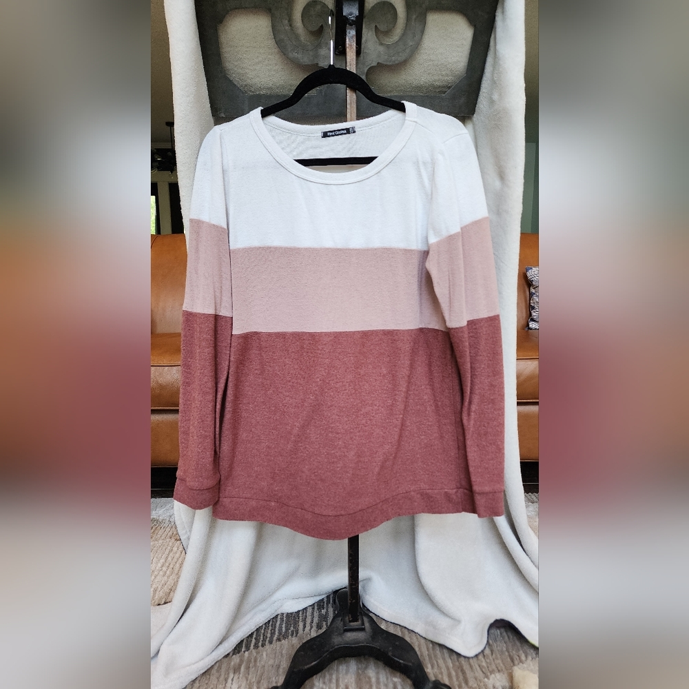 Stitch Fix Pink Clover Mauve Pink White Striped Top L
